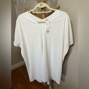 NWT UNIQLO Crepe Jersey Tunic Short Sleeve Blouse White Size L